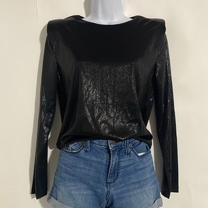 TCEC Womens Black Shimmer Blouse w/ Shoulder Pads! (NWOT)!